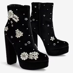 NWT Rhinestone Embellished Platform Heeled Ankle Boot